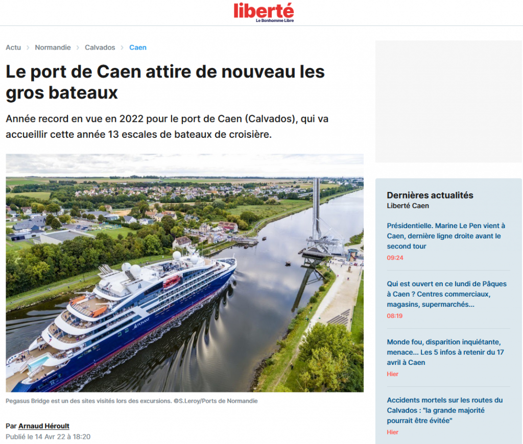 Année record en vue en 2022 pour le port de Caen (Calvados), qui va accueillir cette année 13 escales de bateaux de croisière.