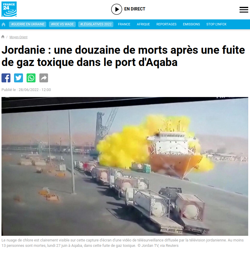 https://www.france24.com/fr/moyen-orient/20220628-jordanie-une-douzaine-de-morts-apr%C3%A8s-une-fuite-de-gaz-toxique-dans-le-port-d-aqaba