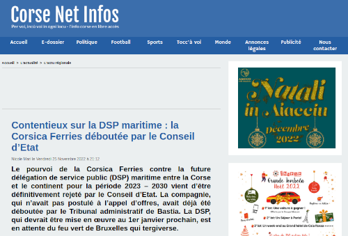 https://www.corsenetinfos.corsica/Contentieux-sur-la-DSP-maritime-la-Corsica-Ferries-deboutee-par-le-Conseil-d-Etat_a68171.html